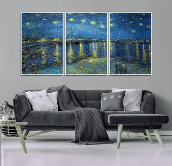 94605-MGV-FC-60X30-3P_White-Starry Night Over the Rhone Wall Art – Vincent van Gogh Canvas Print, Famous Impressionist Painting for Living Room, Office