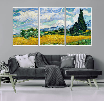 97252-MGV-CV-36X24-Wheat Field with Cypress – Van Gogh Wall Art, Impressionist Landscape Canvas Print, Rustic Home Decor for Living Room or Office