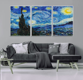 39177-MGV-CV-36X24-Starry Night Wall Art – Vincent van Gogh Famous Painting Canvas Print, Timeless Starry Sky Decor for Living Room, Bedroom or