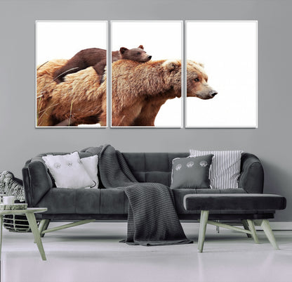 76943-MGV-CV-36X24-Mom Bear Wall Art Canvas Print, Framed Bear Photography Art Picture Print, Rustic Bear and Cub Perfect Rustic Farmhouse Decor