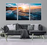 26494-MGV-CV-36X24-Ocean Sunset Wall Art – Scenic Beach Canvas Print with Waves and Mountains, Coastal Seascape Photography for Living Room, Bedroom