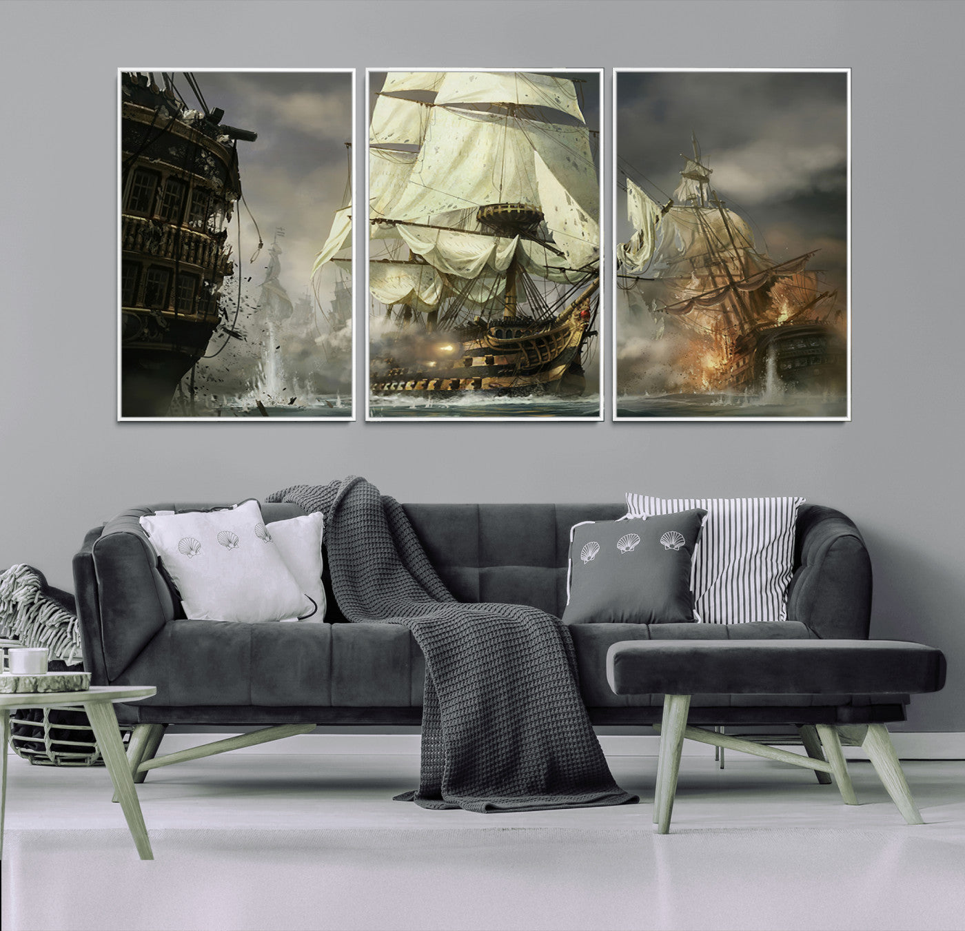 26512-MGV-CV-36X24-Naval Battle Wall Art – Dramatic Tall Ship Canvas Print, Historic Pirate Sailing War Scene, Nautical Decor for Office, Study or