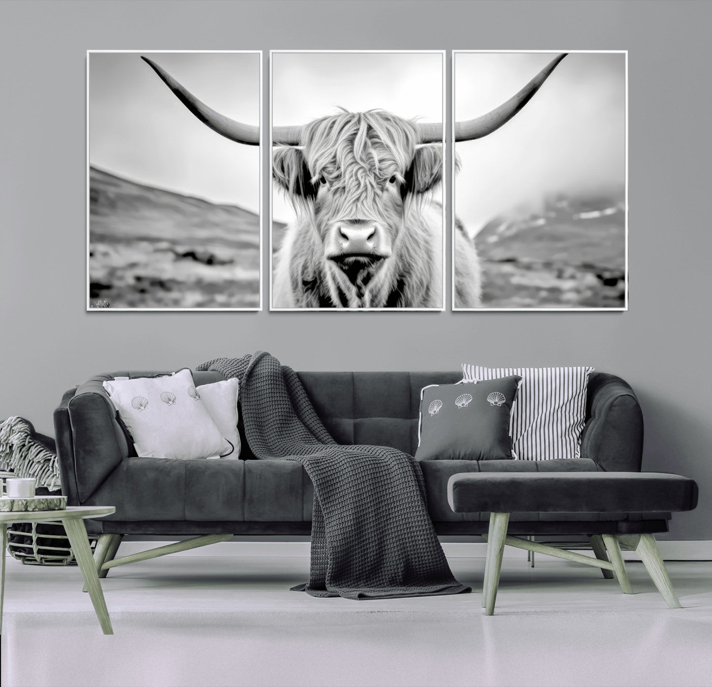 80564-MGV-CV-36X24-Highland Cow Wall Art – Black and White Scottish Highland Canvas Print, Rustic Farmhouse Decor for Living Room, Bedroom or Office