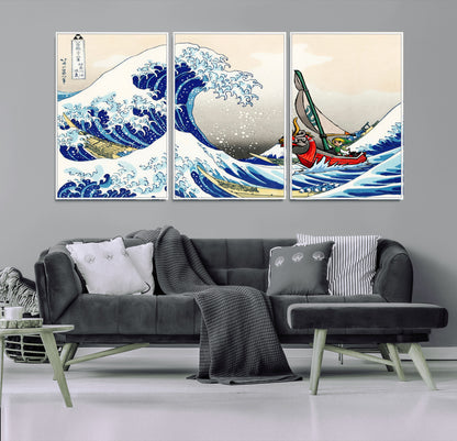 19450-MGV-CV-36X24-Great Wave Adventure Wall Art – Japanese Style Ocean Canvas Print, Fantasy Sailing Decor for Living Room, Bedroom or Office