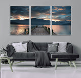 20442-MGV-CV-36X24-Lakeside Sunset Dock Wall Art – Peaceful Mountain Lake Canvas Print, Serene Nature Landscape Decor for Living Room, Bedroom or