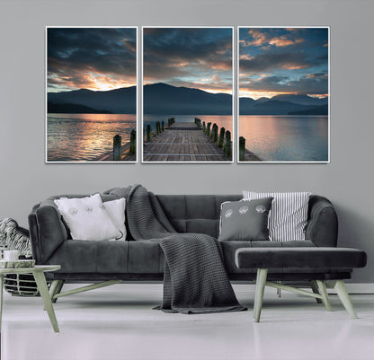 20442-MGV-CV-36X24-Lakeside Sunset Dock Wall Art – Peaceful Mountain Lake Canvas Print, Serene Nature Landscape Decor for Living Room, Bedroom or