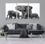91685-MGV-CV-36X24-Elephant Herd Wall Art – Black and White Safari Canvas Print, African Wildlife Photography Decor for Living Room, Office or