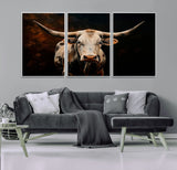 70522-MGV-CV-36X24-Longhorn Bull Wall Art – Striking Canvas Print of Majestic Bull, Premium Animal Decor for Home, Office, Man Cave, or Living Room