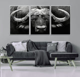 75273-MGV-CV-36X24-Buffalo Wall Art – Black and White African Buffalo Canvas Print, Rustic Wildlife Animal Artwork for Farmhouse, Living Room,