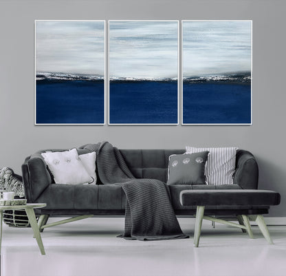 62197-MGV-FC-60X30-3P_White-Abstract Ocean Wall Art – Minimalist Blue and White Canvas Print, Modern Coastal Seascape Painting for Bedroom, Living Room or
