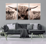 55903-MGV-CV-36X24-Highland Cow Wall Art – Rustic Sepia Scottish Highland Bull Canvas Print, Farmhouse Country Animal Decor for Living Room, Bedroom