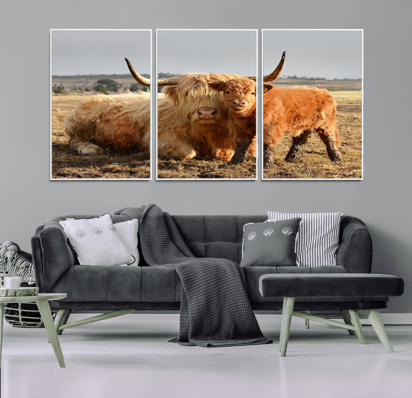 53461-MGV-CV-36X24-Highland Cow Family Wall Art – Rustic Farmhouse Animal Canvas Print, Country Decor for Living Room, Bedroom or Office, Calf and