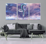 66864-MGV-FC-60X30-3P_White-Fantasy Dragon Wall Art – Mystical Canvas Print Girl and Sky Serpent Dreamlike Clouds, Magical Anime Inspired Decor for Living