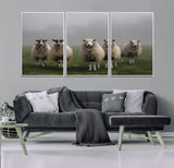 87339-MGV-FC-60X30-3P_White-Sheep Wall Art – Rustic Farmhouse Canvas Print Flock Standing Misty Field Countryside Photography, Country Animal Decor for Living