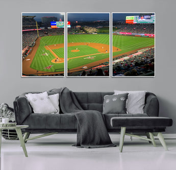 93707-MGV-FC-60X30-3P_White-Los Angeles Stadium Wall Art Canvas Print, Framed Angel Stadium Field Art Picture Print, Anaheim Stadium Perfect Sports Room Decor