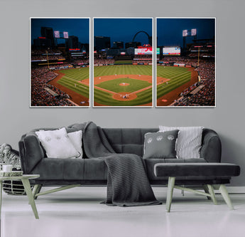 38612-MGV-FC-60X30-3P_White-Busch Stadium Wall Art Canvas Print, Framed Missouri Stadium Art Picture Print, Busch Stadium Field Perfect Sports Room Decor