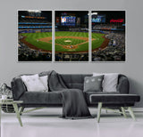 25148-MGV-FC-60X30-3P_White-Baseball Stadium Wall Art – Canvas Print Night Game Packed Crowd Bright Lights Sports Photography, Dynamic Decor for Game Room,