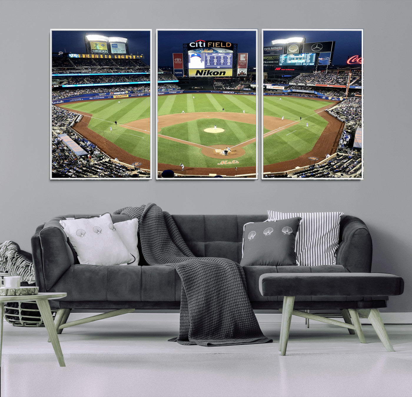 87666-MGV-FC-60X30-3P_White-City Field Stadium Wall Art Canvas Print, Framed New York Stadium Art Picture Print, Citi Field Stadium Perfect Sport Room Decor