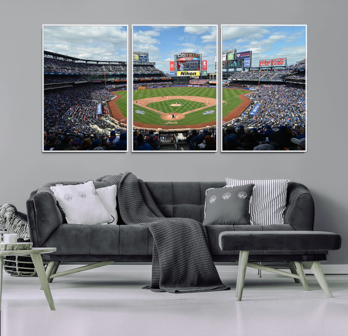 22910-MGV-FC-60X30-3P_White-City Field Stadium Wall Art Canvas Print, Framed New York Stadium Art Picture Print, City Field Perfect Sport Room Decor Artwork