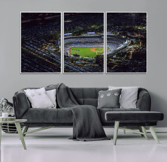 16515-MGV-FC-60X30-3P_White-Dodgers Stadium Wall Art Canvas Print, Framed Baseball Stadium Art Picture Print, Dodgers Field Perfect Sport Room Decor Artwork