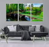 57655-MGV-FC-60X30-3P_White-Golf Course Wall Art – Canvas Print Scenic Green Fairway Stone Bridge Water Reflection Landscape, Classic Sports Decor for Office,