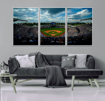 37127-MGV-CV-36X24-Kauffman Stadium Wall Art Canvas Print, Framed Kansas City Royals Field Art Picture Print, Baseball Stadium Perfect Sport Room