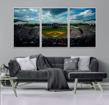 37127-MGV-CV-36X24-Kauffman Stadium Wall Art Canvas Print, Framed Kansas City Royals Field Art Picture Print, Baseball Stadium Perfect Sport Room