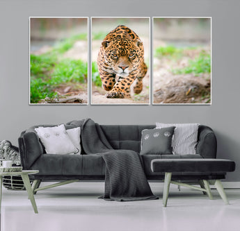 75066-MGV-CV-36X24-Leopard Wall Art Canvas Print, Framed Wild Animal Art Picture Print, Blue Eye Leopard Perfect Wild Minimal Decor Artwork