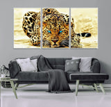 45281-MGV-FC-60X30-3P_White-Blue Eye Leopard Wall Art Canvas Print, Framed Leopard Painting Art Picture Print, Big Cat Perfect Safari Wildlife Decor Artwork