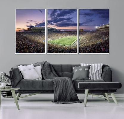 50825-MGV-FC-60X30-3P_White-Notre Dame Stadium Wall Art Canvas Print, Framed Indiana Stadium Art Picture Print, Football Stadium Perfect Sports Room Decor