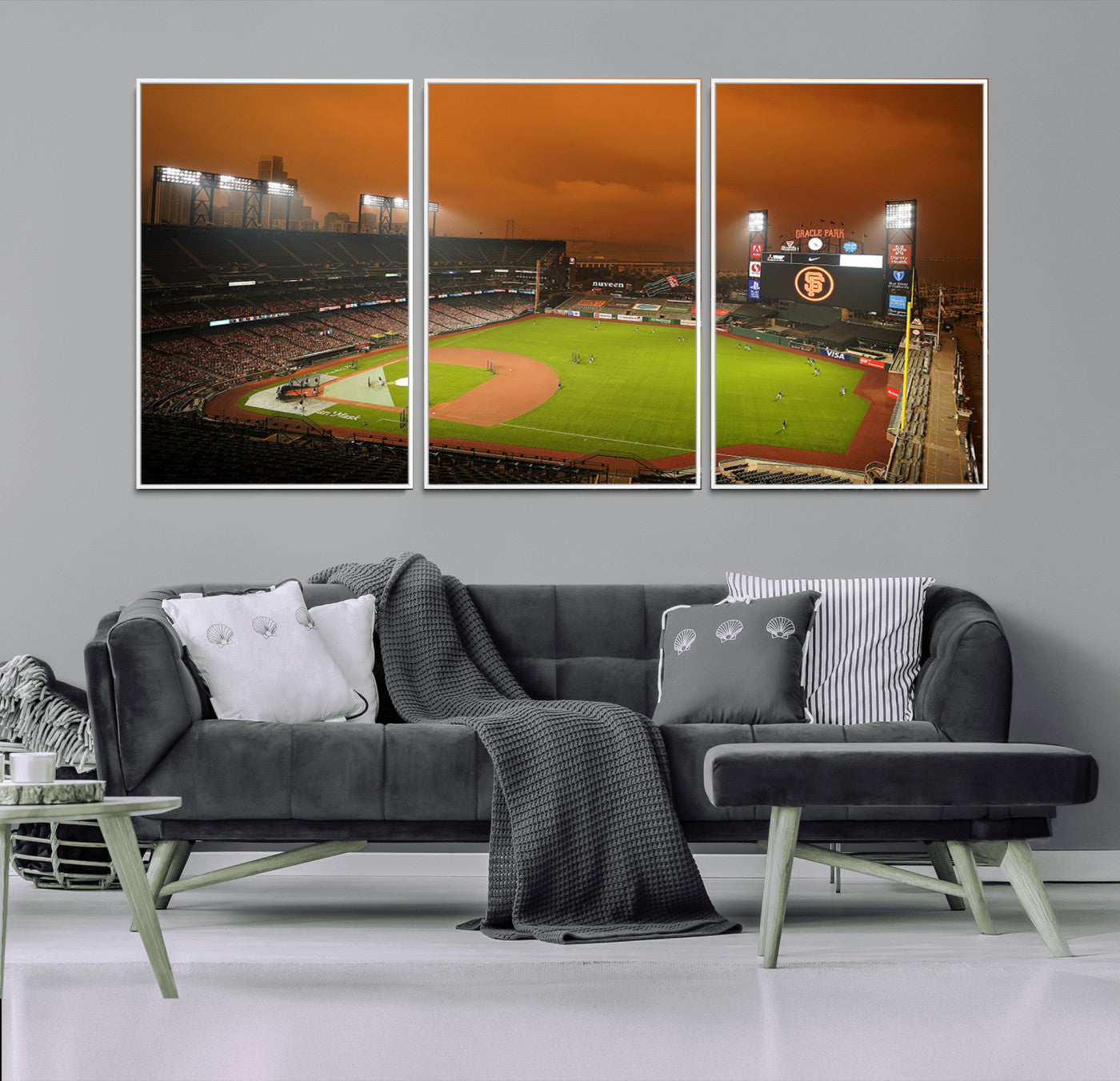 31315-MGV-FC-60X30-3P_White-Oracle Park Stadium Wall Art Canvas Print, Framed California Stadium Art Picture Print, Oracle Park Field Perfect Sport Room Decor