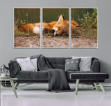 25085-MGV-CV-36X24-Sleeping Fox Wall Art Canvas Print, Framed Rustic Fox Art Picture Print, Wildlife Animal Perfect Rustic Farmhouse Decor Artwork