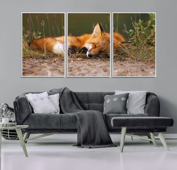 25085-MGV-CV-36X24-Sleeping Fox Wall Art Canvas Print, Framed Rustic Fox Art Picture Print, Wildlife Animal Perfect Rustic Farmhouse Decor Artwork