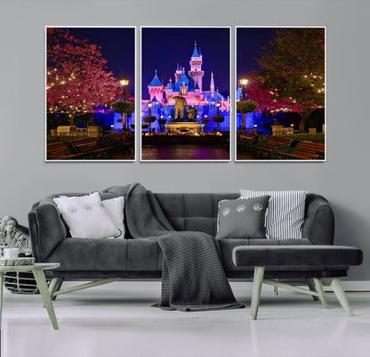 79435-MGV-CV-36X24-Disney Castle Wall Art Canvas Print, Framed Magic Kingdom Art Picture Print, Disney World Perfect Child Room Decor Artwork