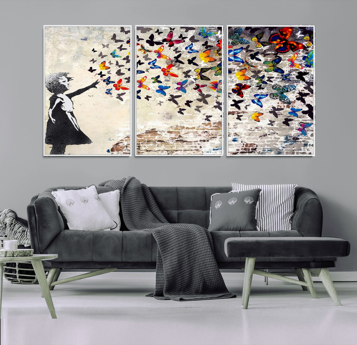 97895-MGV-CV-36X24-Girl with Butterflies Wall Art – Colorful Street Art Style Canvas Print, Modern Graffiti-Inspired Butterfly Artwork for Living