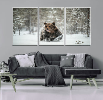 43350-MGV-CV-36X24-Wild Bear in Snow Wall Art – Majestic Wildlife Photography Print, Winter Forest Nature Decor for Cabin, Lodge, Rustic Home,