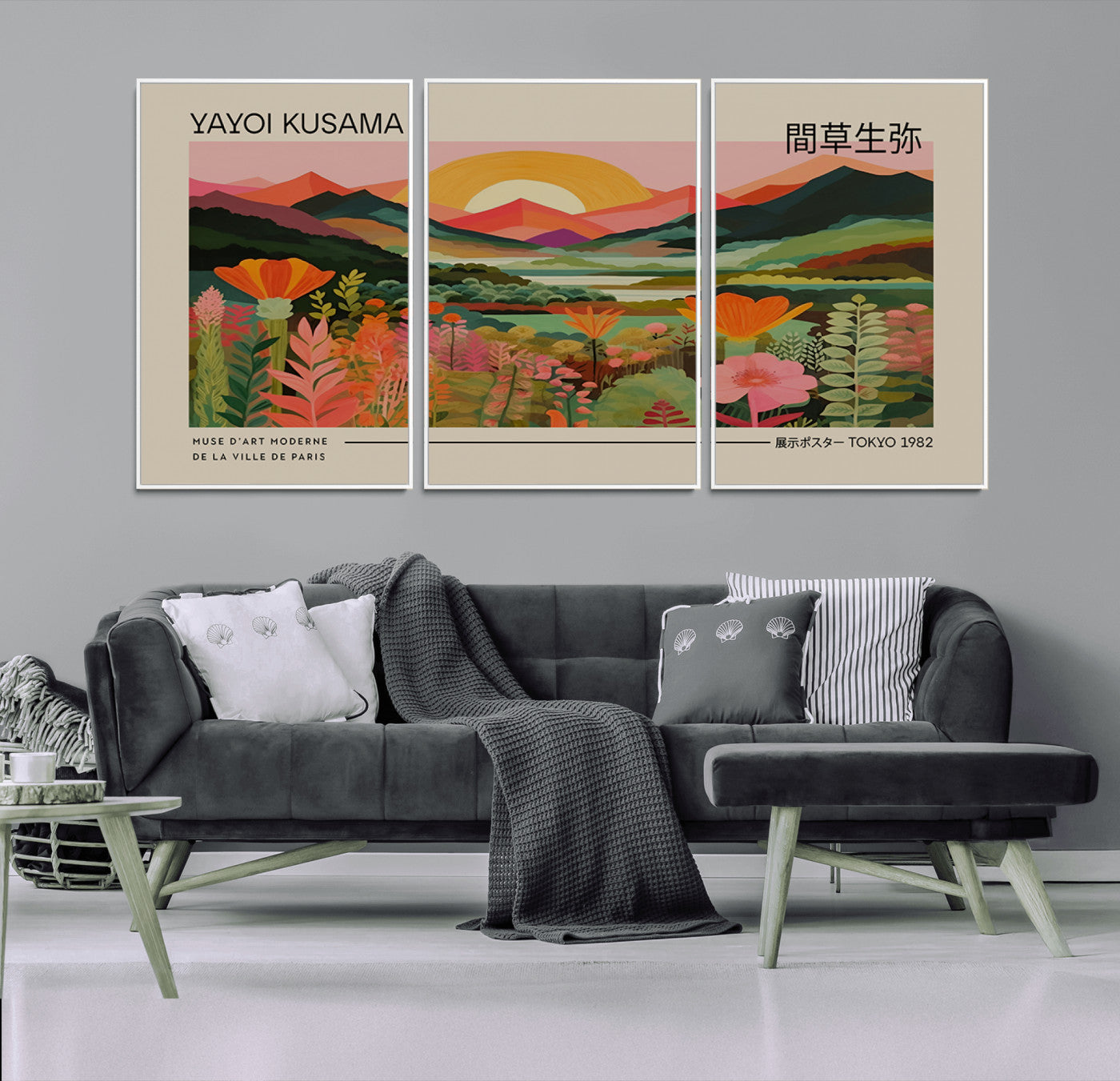 17753-MGV-FC-60X30-3P_White-Floral Sunset Landscape Wall Art – Panoramic Nature Canvas Print, Vibrant Botanical Artwork for Living Room, Bedroom, Office, or