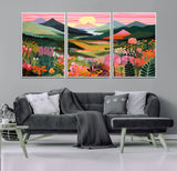 99638-MGV-CV-36X24-Sunset Meadow Wall Art – Panoramic Mountain Landscape with Wildflowers Canvas Print, Vibrant Nature Decor for Living Room, Bedroom