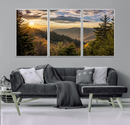 73692479-MGV-CV-36X24-Smoky Mountains Wall Art Canvas Print, Framed Forest Mountain Art Picture Print, Spring Mountain Perfect Spring Style Decor