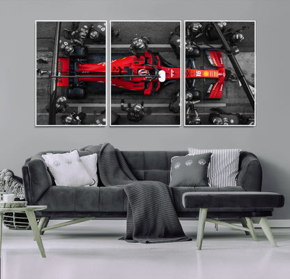 99356-MGV-CV-36X24-Ferrari Pit Stop Wall Art – Formula 1 Racing Car Canvas Print, Red Speed Machine Motorsport Decor for Office, Garage, Man Cave or