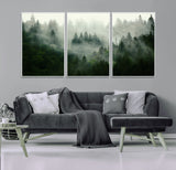 167720496-MGV-FC-60X30-3P_White-Misty Forest Wall Art – Serene Evergreen Trees Canvas Print, Foggy Mountain Nature Landscape Decor for Bedroom, Living Room or