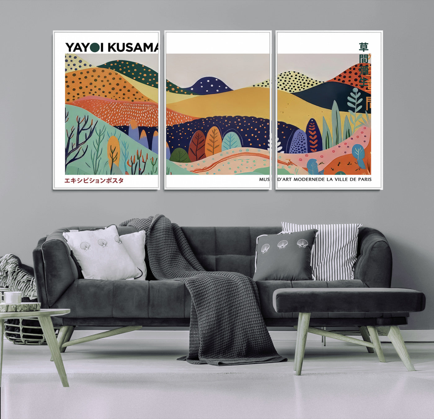 66936-MGV-FC-60X30-3P_White-Kusama Wall Art – Vibrant Abstract Hills Canvas Print, Japanese Modern Landscape Poster for Living Room, Office, Studio or
