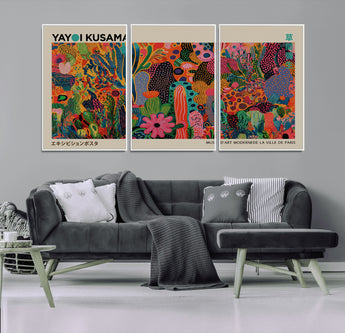 40791-MGV-CV-36X24-Kusama Inspired Wall Art – Vibrant Abstract Floral Jungle Canvas Print, Bold Pop Art Botanical Decor for Living Room, Bedroom, or