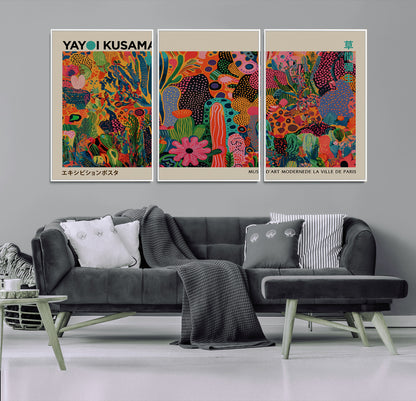 40791-MGV-CV-36X24-Kusama Inspired Wall Art – Vibrant Abstract Floral Jungle Canvas Print, Bold Pop Art Botanical Decor for Living Room, Bedroom, or