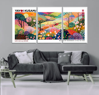 75201-MGV-CV-36X24-Yayoi Kusama Floral Wall Art – Vibrant Abstract Landscape Canvas Print, Modern Pop Art Poster for Living Room, Bedroom, or Gallery