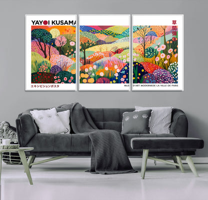 75201-MGV-CV-36X24-Yayoi Kusama Floral Wall Art – Vibrant Abstract Landscape Canvas Print, Modern Pop Art Poster for Living Room, Bedroom, or Gallery