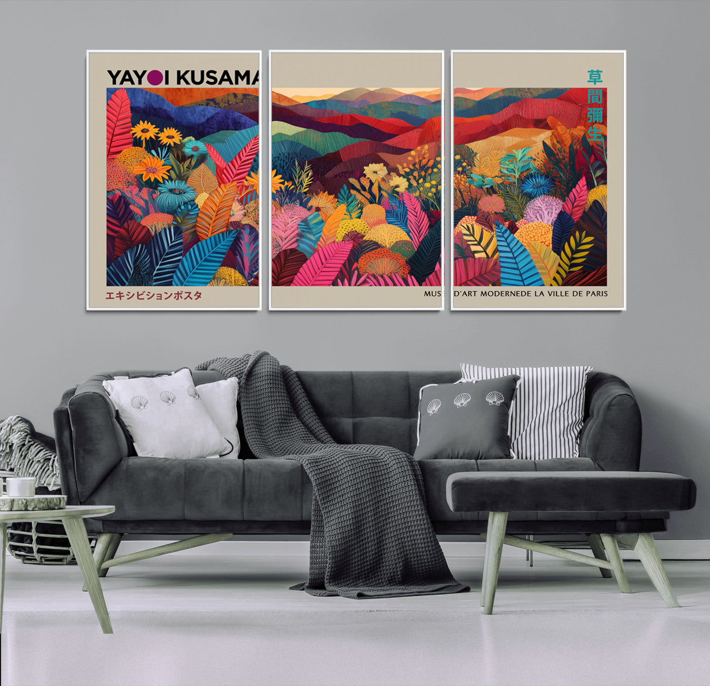 70959-MGV-CV-36X24-Yayoi Kusama Inspired Wall Art – Bold Floral Landscape Canvas Print, Vibrant Modern Abstract Poster for Living Room, Bedroom, or