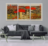 38013-MGV-CV-36X24-Yayoi Kusama Inspired Mushroom Garden Wall Art – Whimsical Botanical Canvas Print, Surreal Nature Poster, Fantasy Floral Artwork