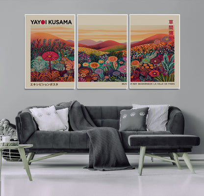 66096-MGV-CV-36X24-Yayoi Kusama Wall Art – Sunset Floral Landscape Canvas Print, Vibrant Flower Garden Panorama for Living Room, Bedroom or Office