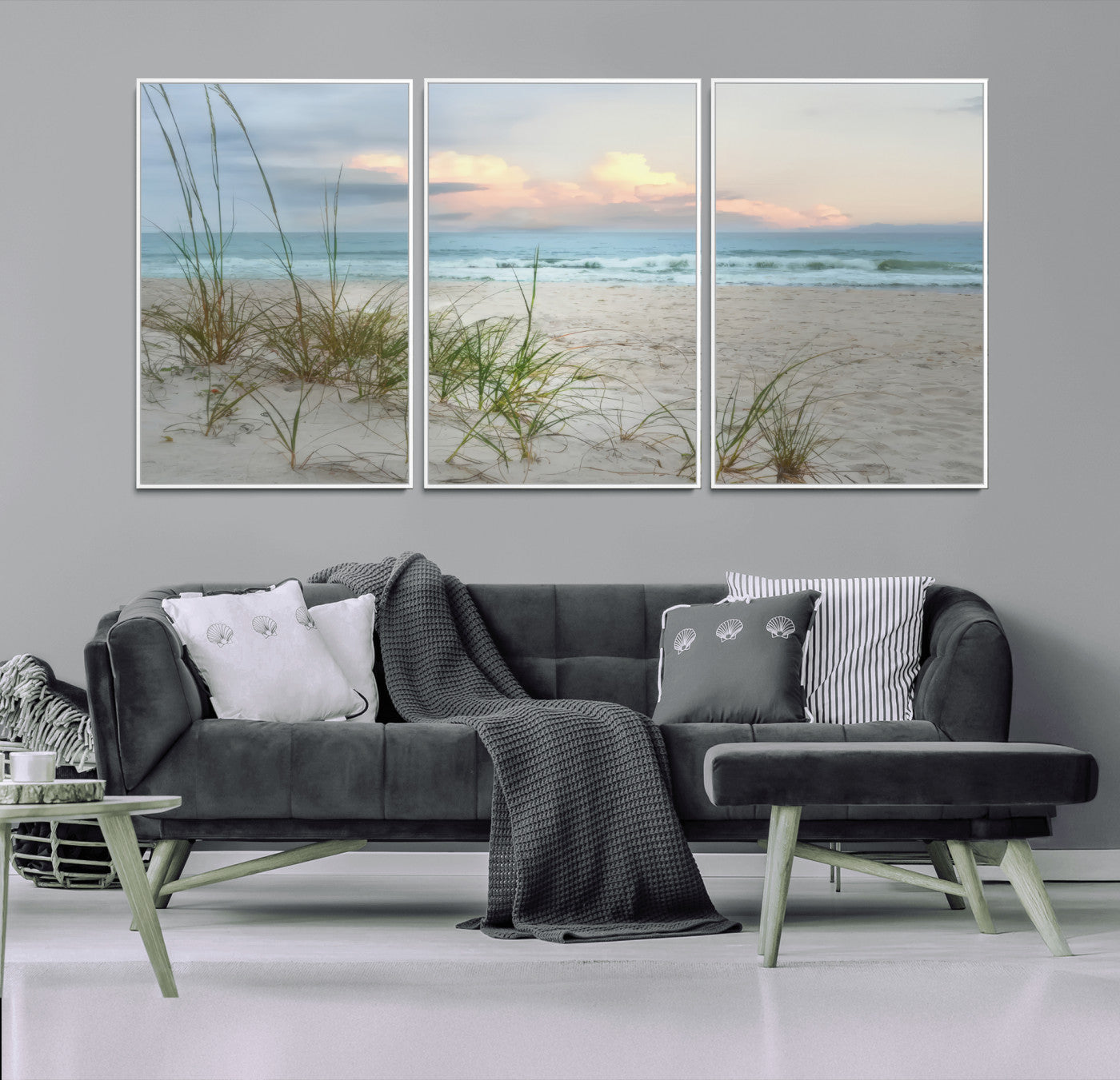 Test1001-MGV-CV-36X24-Coastal Beach Wall Art – Panoramic Ocean Waves and Sandy Dunes Canvas Print, Serene Seascape with Sea Oats for Relaxing Home or
